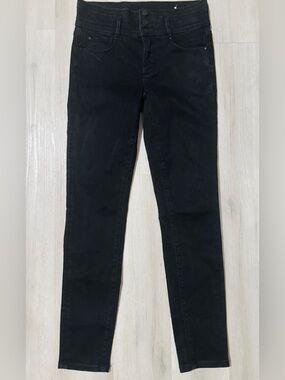 Ann Tylor Black Denim Skinny High Waisted Triple Button Jeans Size 4